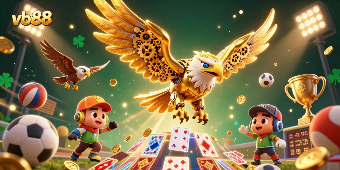 Experience thrilling action with vb88 as the cybernetic eagle dives through a vibrant casino scene.