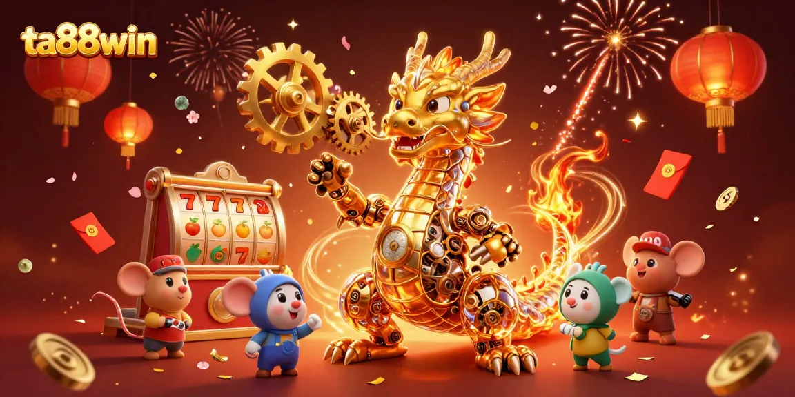 Engage in slot games with ta88win featuring a golden dragon, festive elements, and rich details.