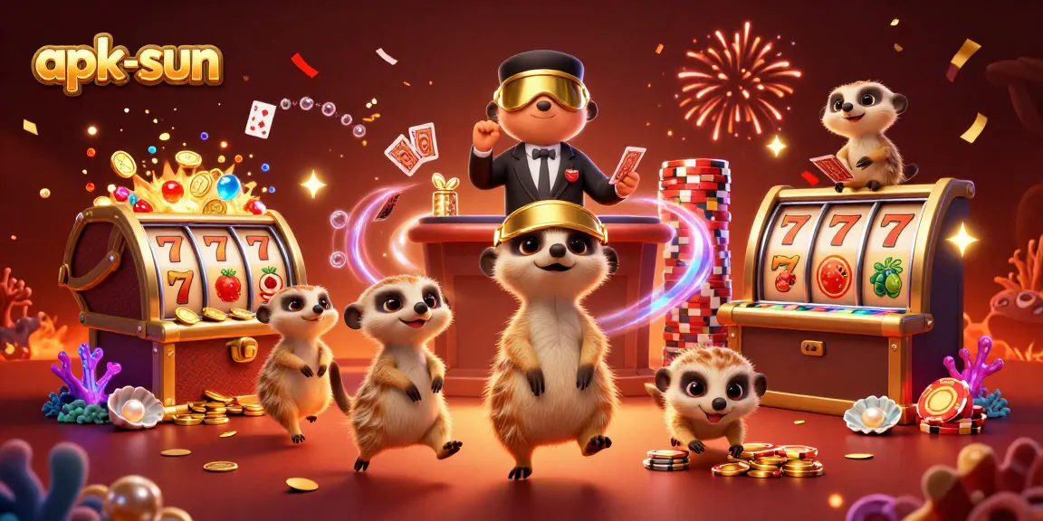Experience the excitement of apk-sun as meerkats run a vibrant casino scene.