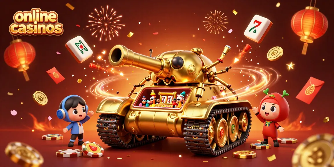 Experience dynamic action in online casinos with a golden beetle tank revealing a vibrant miniature casino scene.